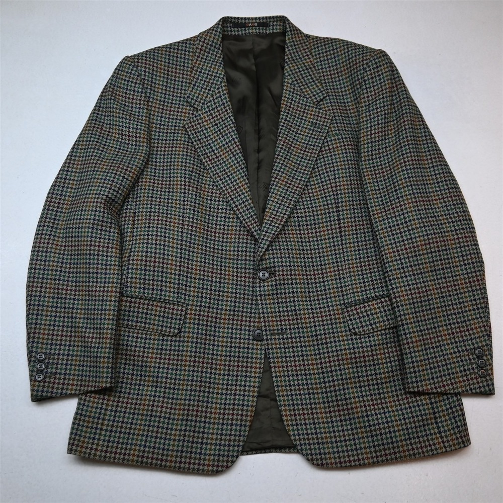 Vtg DAKS 42R Green Houndstooth Arthur Bell 100% Wool Tweed Mens Jacket Blazer